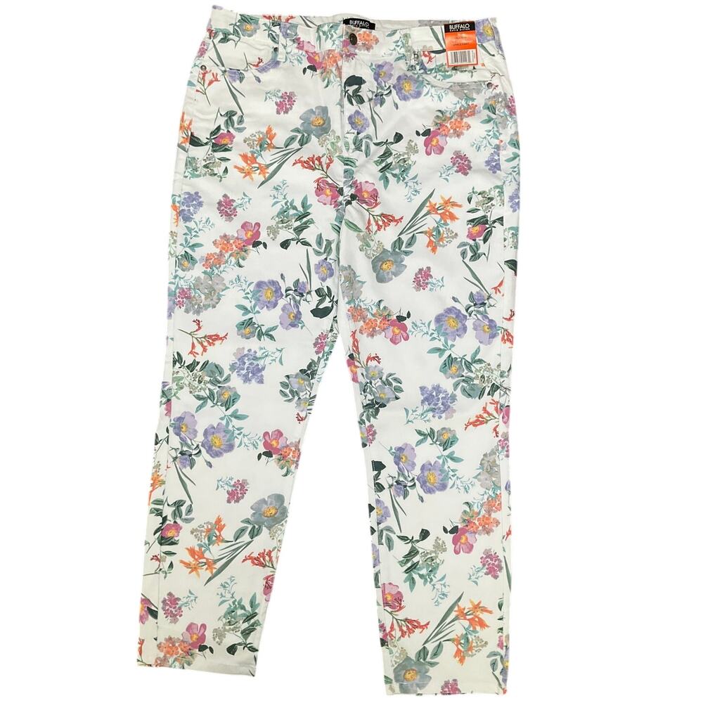 Buffalo David Britton Women's Floral Botanic Ankle Soft Pants White Size 16 NWT